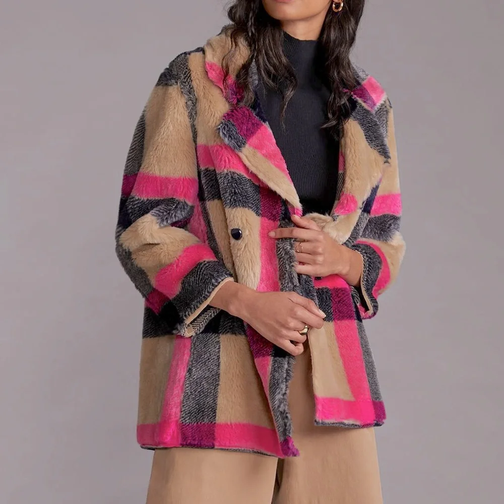 Anthropology Villagalo fake fur plaid coat - Picture 1 of 9